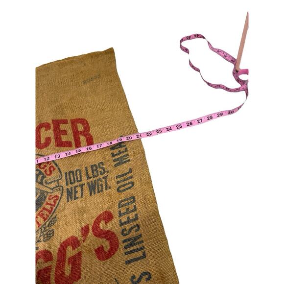 Antique Spencer Kellogg’s Soybean Oil Meal 100 LB Feed Sack Jute Burlap 21X38 - Picture 7 of 9